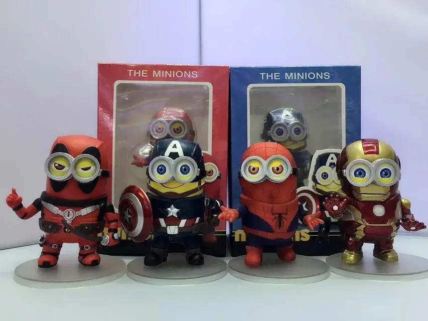 

Hot Sale The Avengers Q version Minion Style Captain America Iron Man Spiderman Deadpool action figures toys model Wholesale