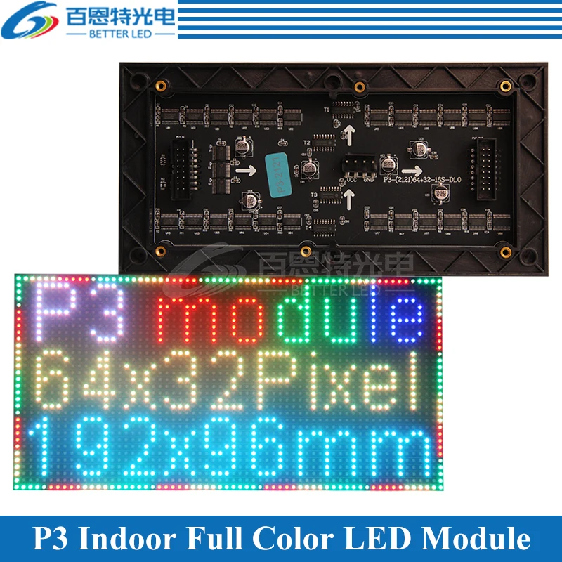 

P3 Indoor 1/16 Scan 3in1 RGB P3 Full color LED module for LED display screen 192*96mm 64*32 pixels