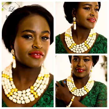 

Laanc Brand Nigerian Wedding African White Coral Beads Necklace Jewelry Free Shipping AL280