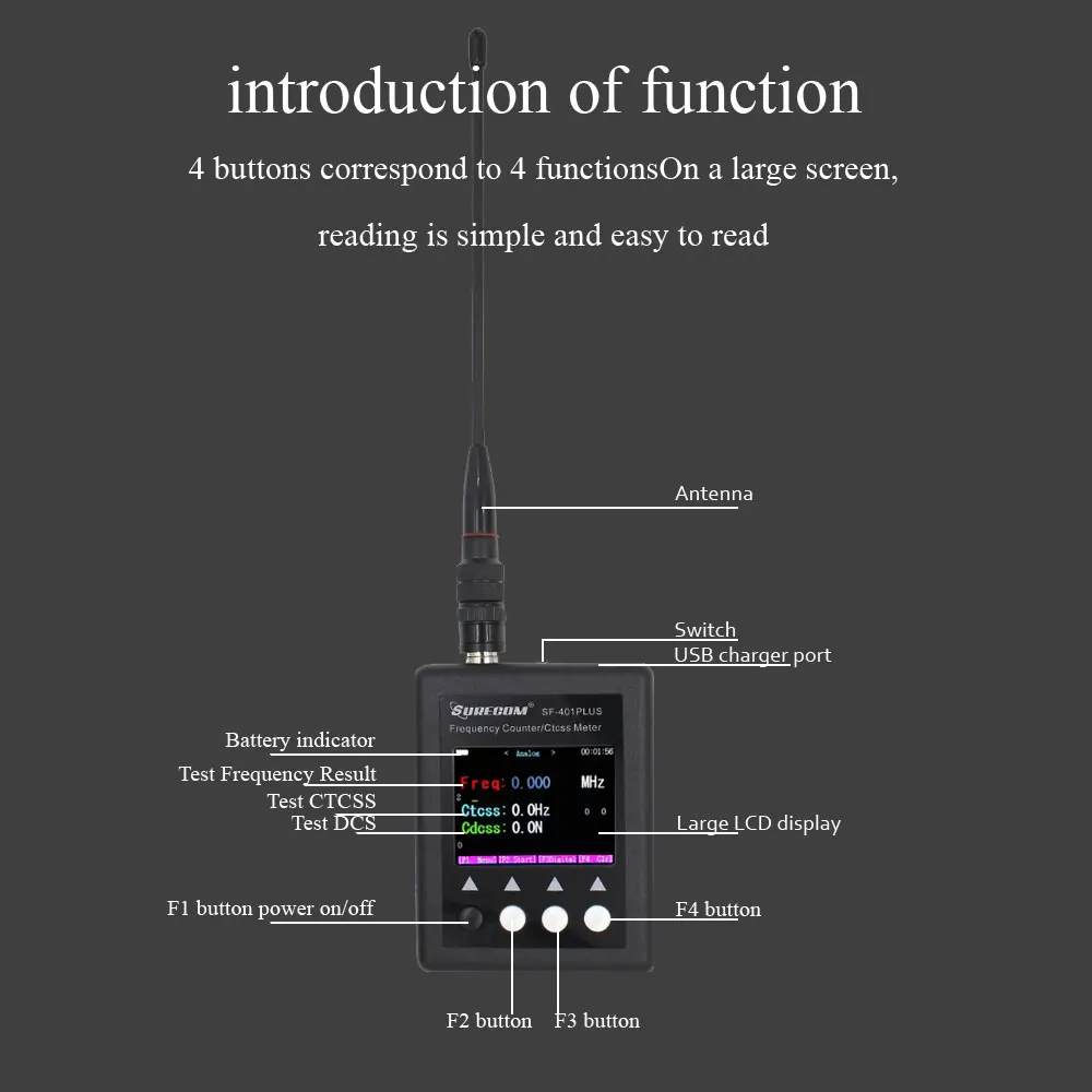 SURECOM Frequency meter SF401plus SF-401 plus Frequency Counter 27Mhz-3000Mhz Radio Portable Counter meter Frequency tester frequency fit device