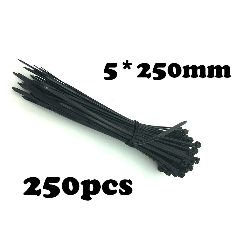 

250Pcs/Pack High Quality 5*250mmtype cable black and white self locking Strapping StrapsZip Loop For Wires Tidy Black
