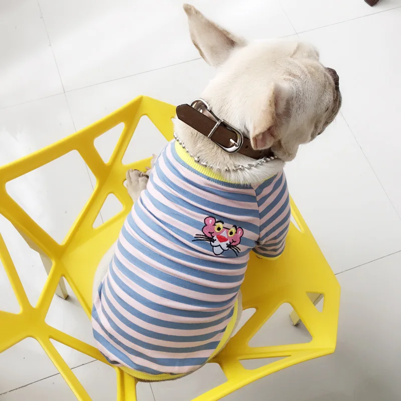 Новая одежда для собак для маленьких собак модное пальто для французского бульдог домашнее животное Толстовка для Чихуахуа Одежда для щенка футболка полосатый костюм