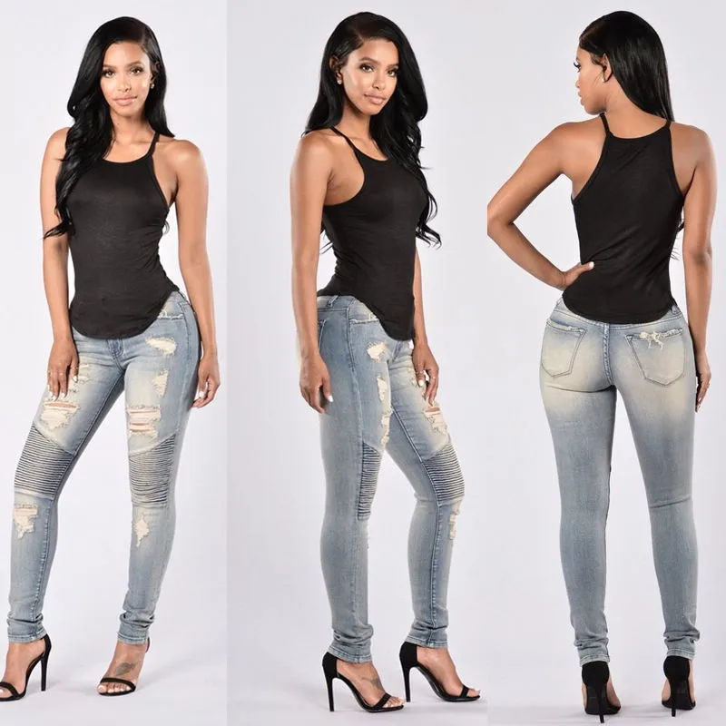 Slim Fit джинсовые штаны тонкий деним прямые Байкер узкие Рваные Джинсы женские стрейч рваные пикантные обтягивающие джинсы женские Высокая талия
