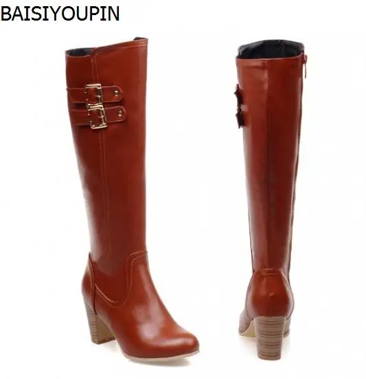 

2017 Winter knights of round head high with thick with high boots female boots side zipper boots custom large small size 31-48