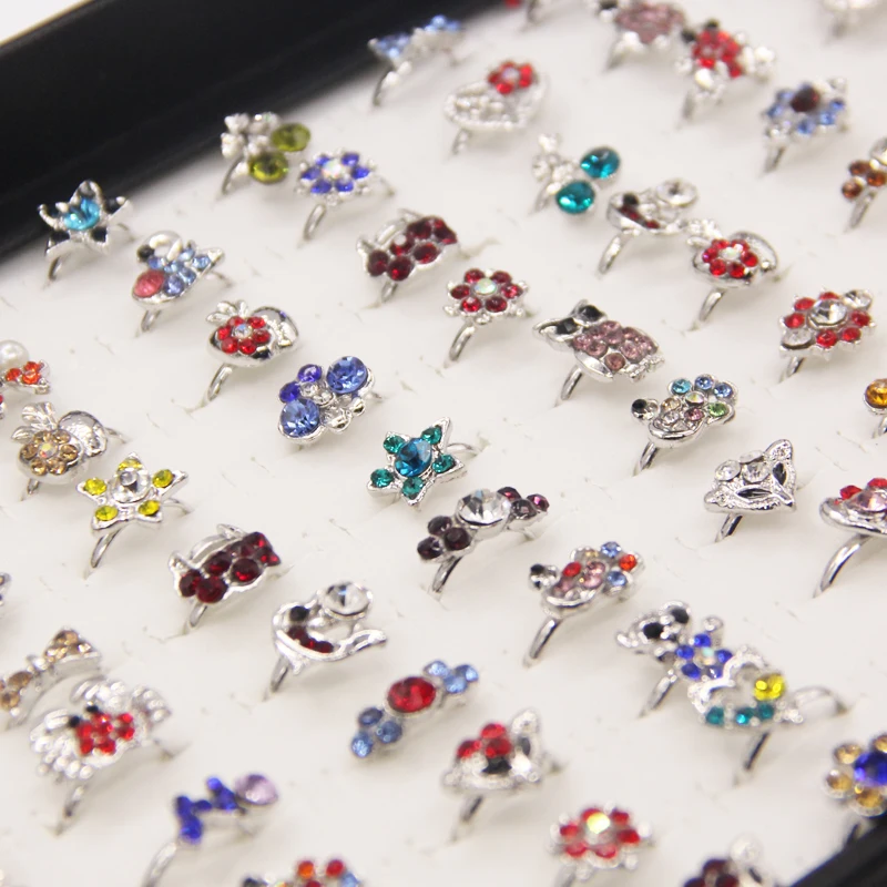 Wholesale Mix Lots 100Pcs Cute CZ Crystal Bow Cat Heart Design Children Kids Silver Plated Adjustable Rings Fashion Jewelry Chil
Wholesale Mix Lots 100Pcs Cute CZ Crystal Bow Cat Heart Design Children Kids Silver Plated Adjustable Rings Fashion Jewelry Chil