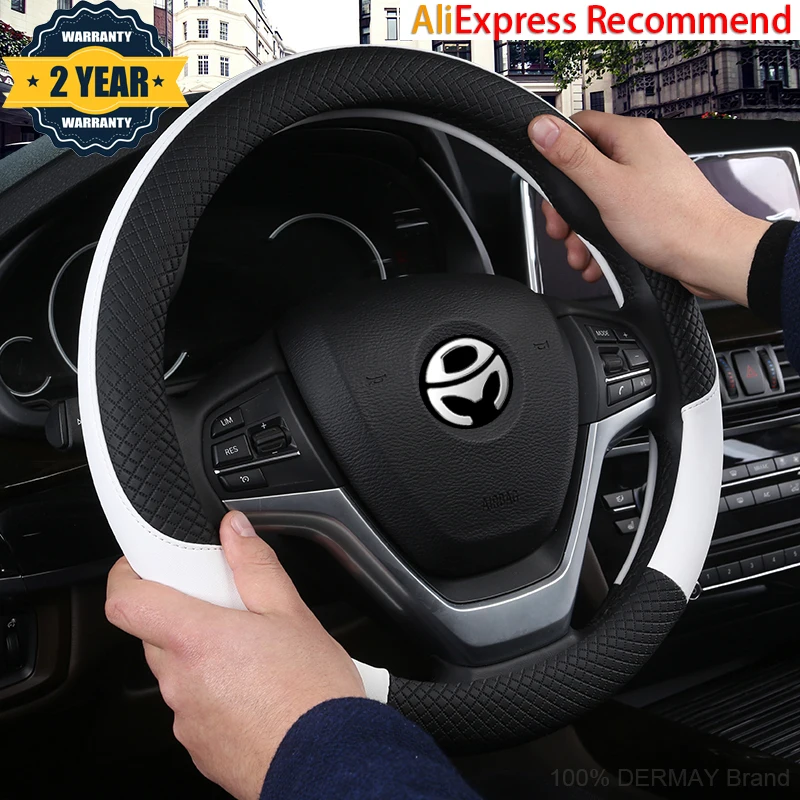 

100% DERMAY Brand Leather Universal Car Steering-wheel Cover 37CM-38CM Car-styling Sport Auto Steering Wheel Covers Anti-Slip
