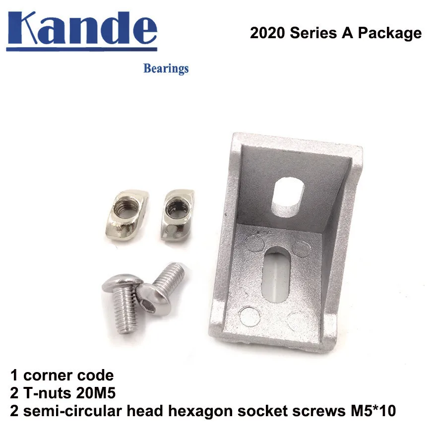 

1 set 2020 corner fitting angle aluminum 20 x 20 L connector bracket fastener with slider nut T-nut semi-circular head hex bolt