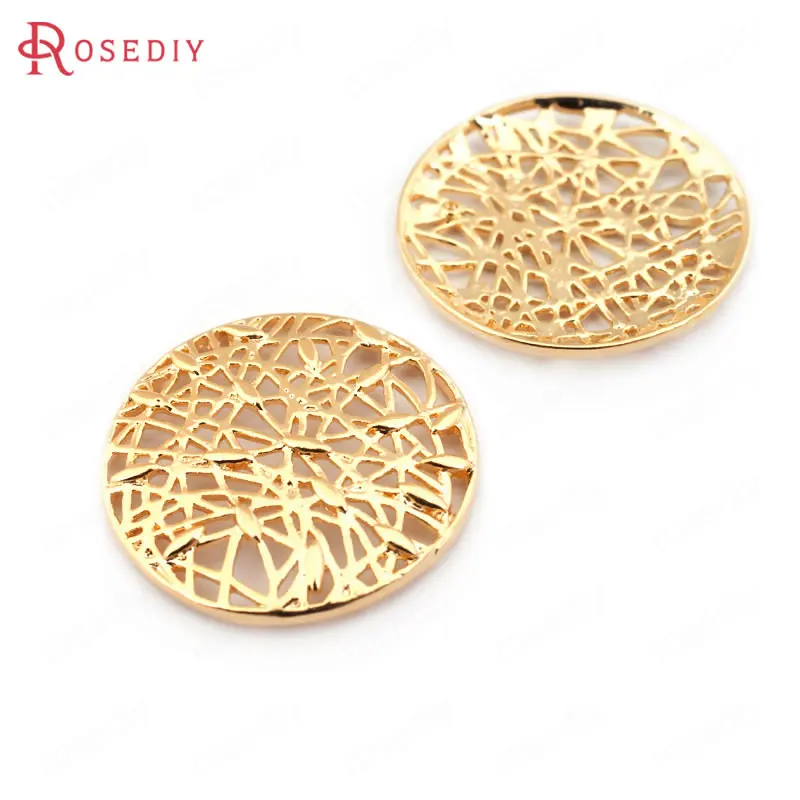 

(33533)6PCS 27MM 24K Gold Color Brass Round Reticulate Charms Pendants High Quality Diy Jewelry Findings Accessories wholesale