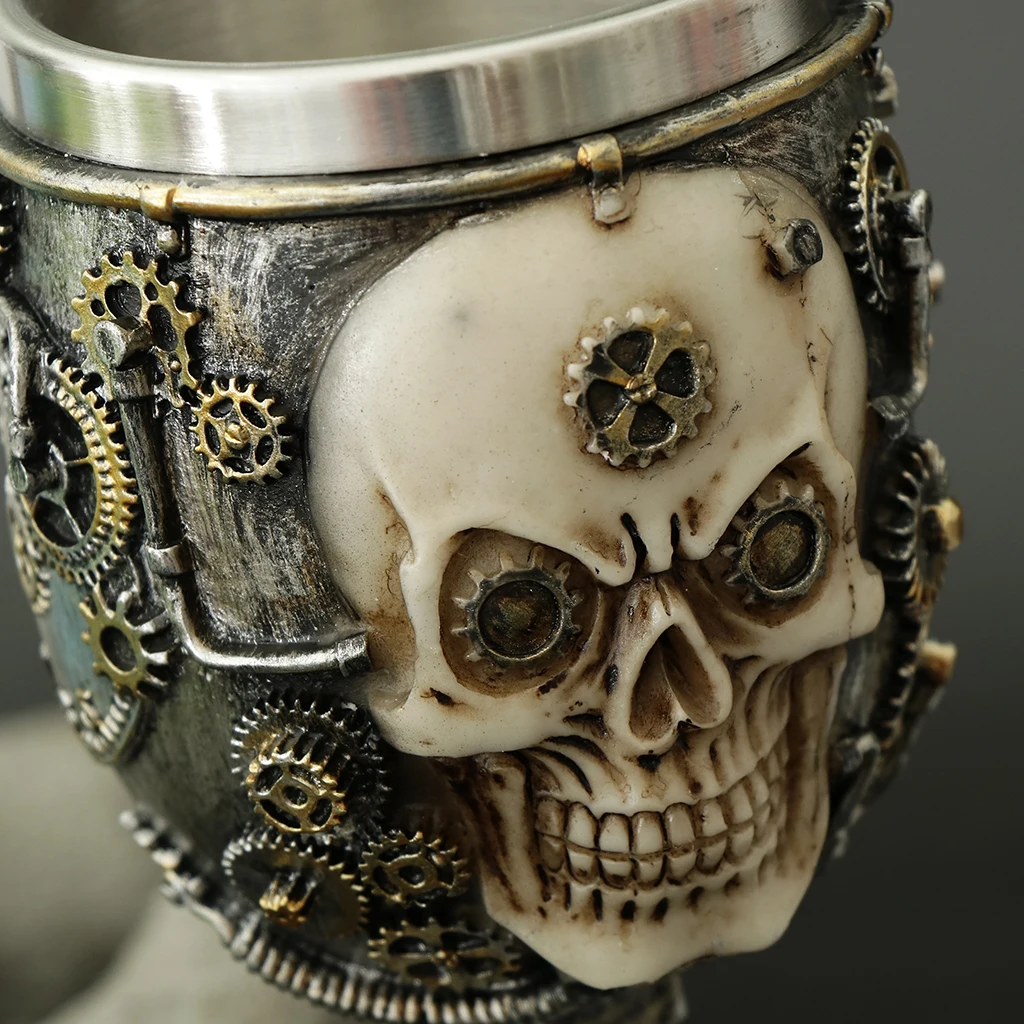 3D Gothic Skull Cup Stainless Steel Resin Skeleton Design for Bar Party Home Wine Goblet Cups Decor Crafts