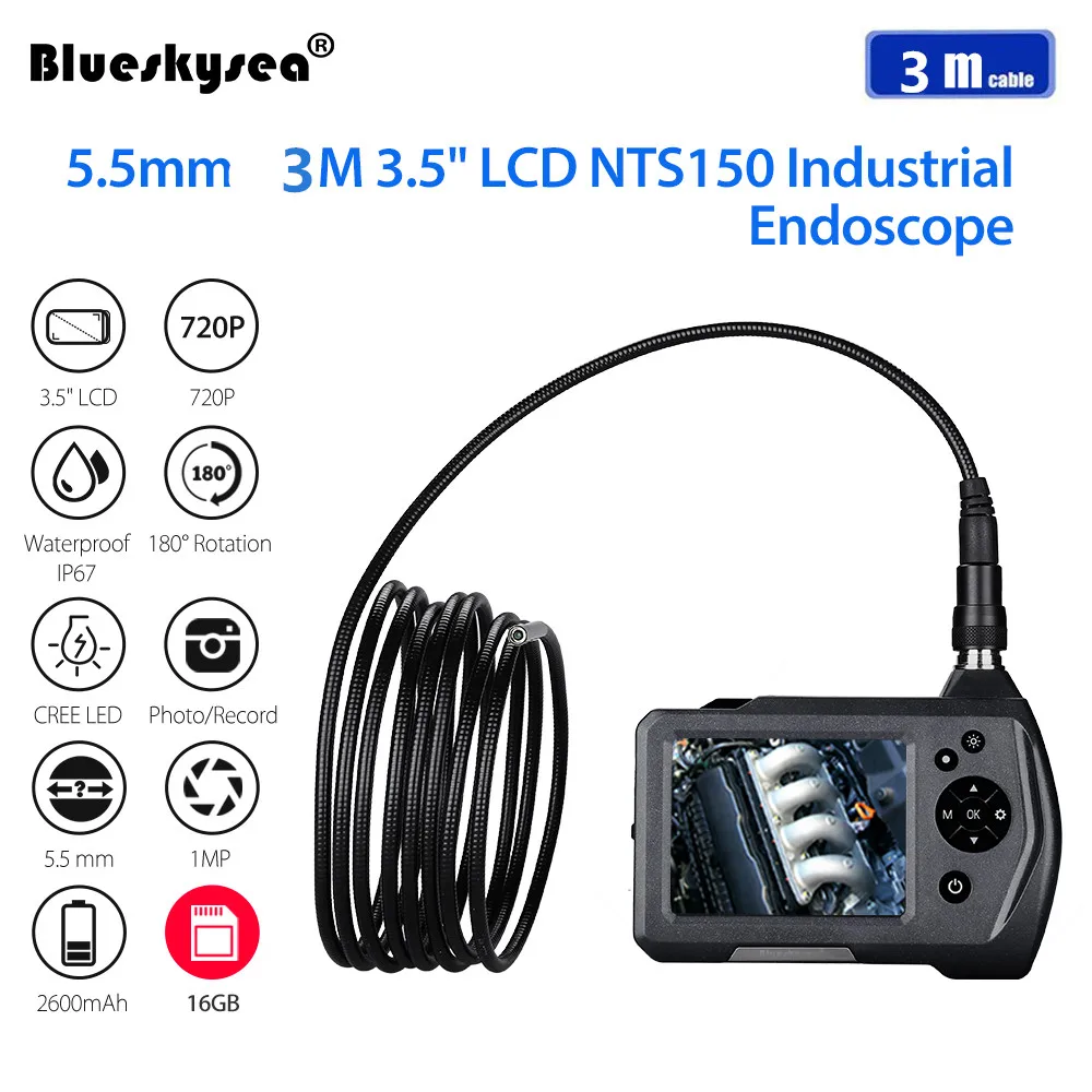 

Eyoyo Borehole Inspection Camera 5.5mm Lens 3.5m Hard Cable 3.5" LCD Endoscopic Camera DVR Endoscope Borescope HD 6PCS LED Video