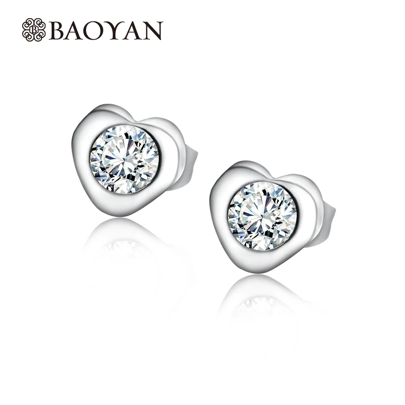 7mm Stainless Steel Silver Stud Women Earring Prong Setting Crystal Heart Earring Sets For Women