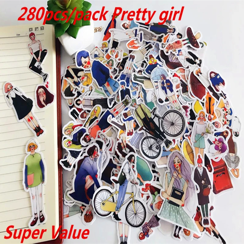 女の子のためのスクラップブッキングステッカー,280枚,diyクラフトフォトアルバム,日記,装飾ステッカーkawaii girl stickersselfmade