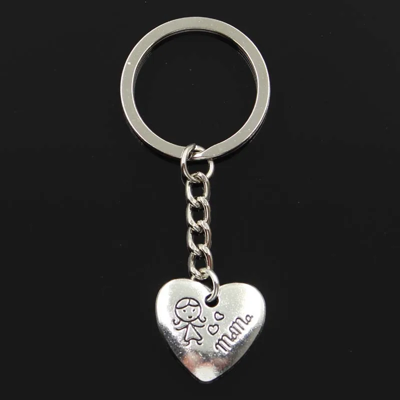 

New Keychain 21x20mm heart mom children Pendants DIY Men Car Key Chain Ring Holder Keyring Souvenir Jewelry Gift