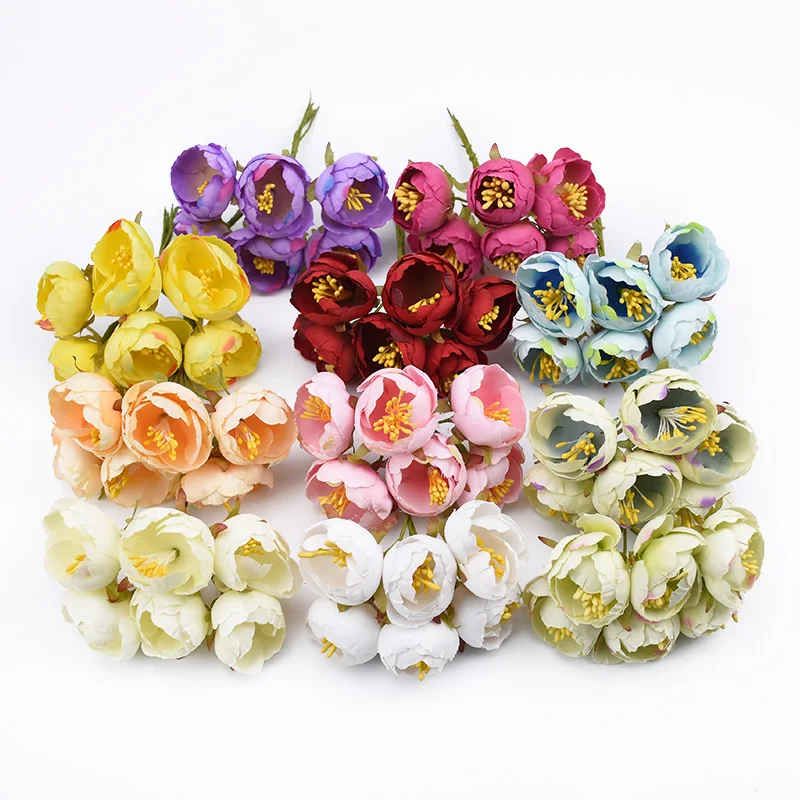 

6pcs Scrapbooking stamen decorative flowers wreaths roses DIY gifts box christmas decor for home wedding vase artificial flowers