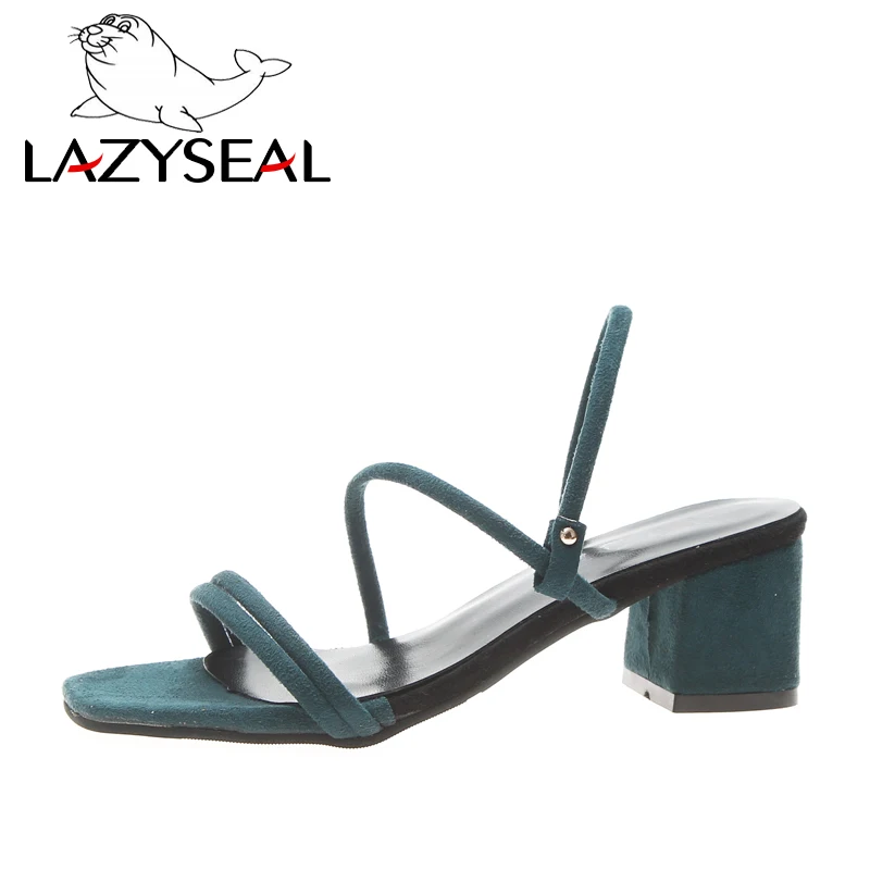 LazySeal/обувь женские босоножки модные женские летние замшевые туфли высокого качества на квадратном каблуке с открытым носком и ремешком с пряжкой; большой размер 44 - Цвет: Green