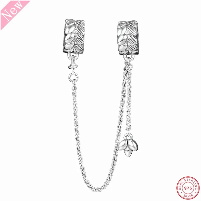 

925 Sterling Silver Grain of Energy Safety Chain with Extra Dangling Chain DIY Fit PANDORA Charms for Women Jewelry Making SF028