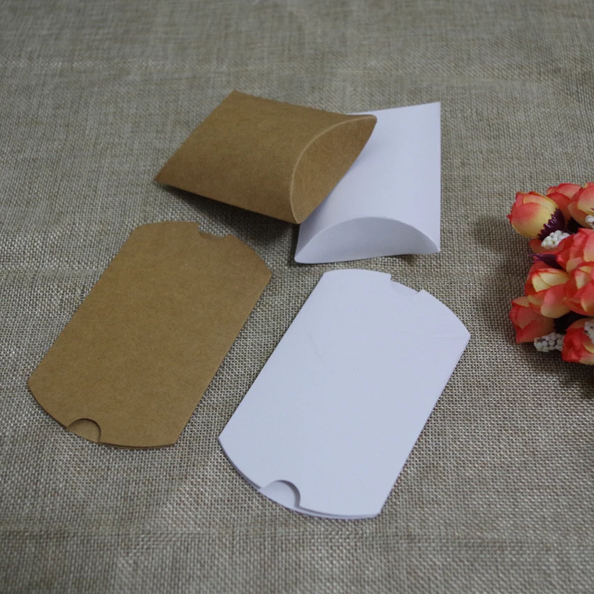 50pcs Kraft Card Paper Pillow Box 18.5x7.8x3cm/21x10x4 /9x6.5x2.4cm