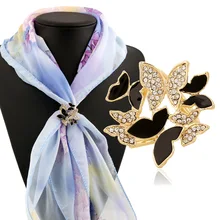 Korean Fashion Butterfly Brooch Scarf Buckle Crystal Tricyclic Oil Drip Scarf Buckle Clip Valentines Gift Wholesale