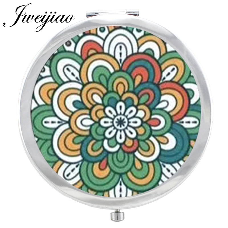 JWEIJIAO Henna Zen Chakra геометрический цветочный узор зеркало для макияжа Floding круглый стеклянный кабошон карманное туалетное зеркало espejo - Цвет: HN235