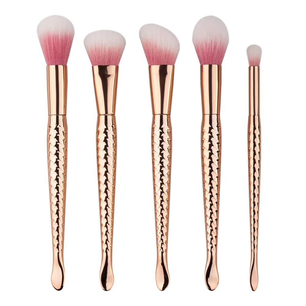 

5pcs/set Rose Gold Makeup Cosmetic Brushes Set Mermaid Shape Eyeshadow Foundation Powder Facial Blush Contour Makeup Brush