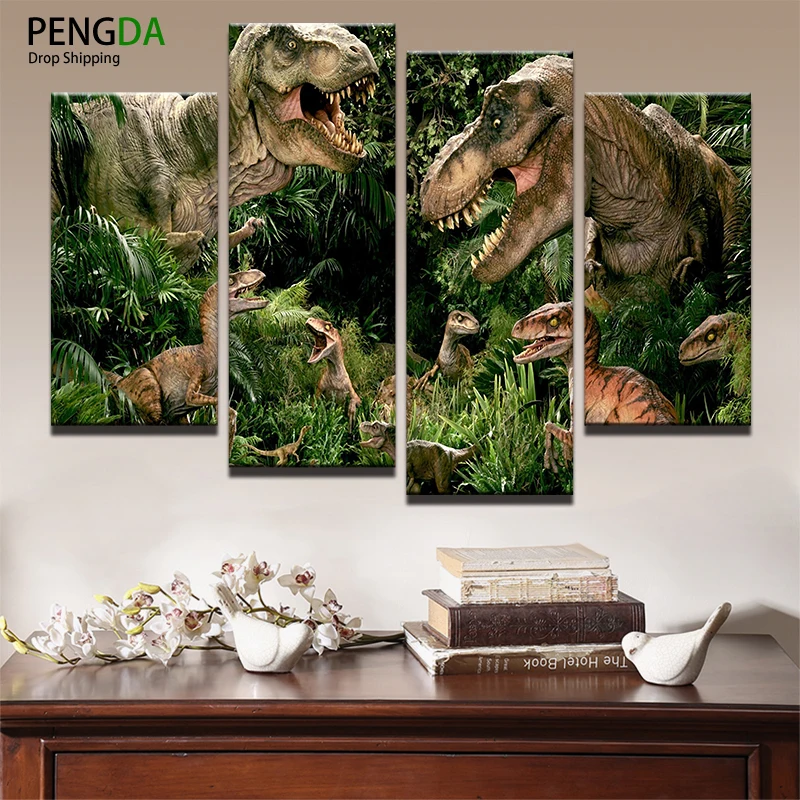 PENGDA Abstract Canvas Painting Jurassic Park Wall Art Oil Poster Frame ...