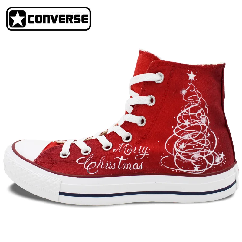 Red Converse All Star Merry Christmas Tree Reindeer Santa New Year