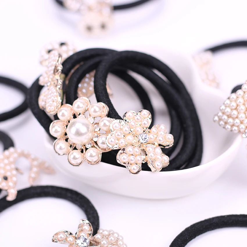 

1PC Fashion Cute Hair Accessory Shiny Pearls Headbands Ponytail Holder Girls Scrunchies Elastic Hair Rubber Rope Headdress