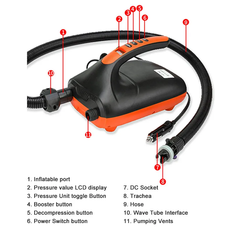 12 В электрический воздушный насос SUP Max 20 фунтов/кв. дюйм Интеллектуальный надувной насос надувной дефляционный насос двухступенчатый для наружного весла доска лодка