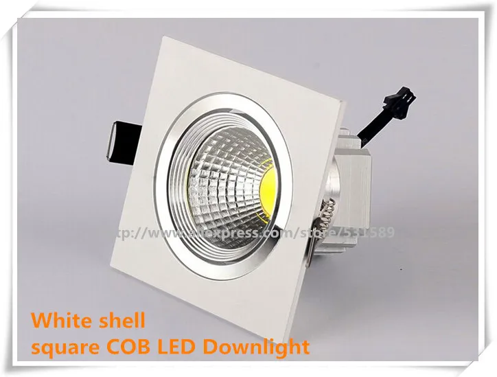 

Free shipping 10pcs 3W 5W 7W White shell aluminum led cob ceiling 86-265VAC square cob led downlight