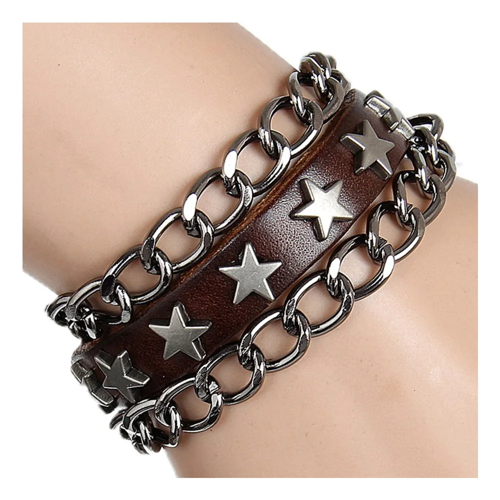 

Popular star leather bracelet Europe United States 3 chain winding hand belt men non-mainstream clothing matching hand ornaments