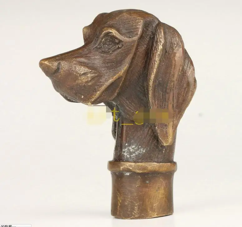 Bronze Chien Statue old cane Canne Tête Poignée Accessoires de collection 