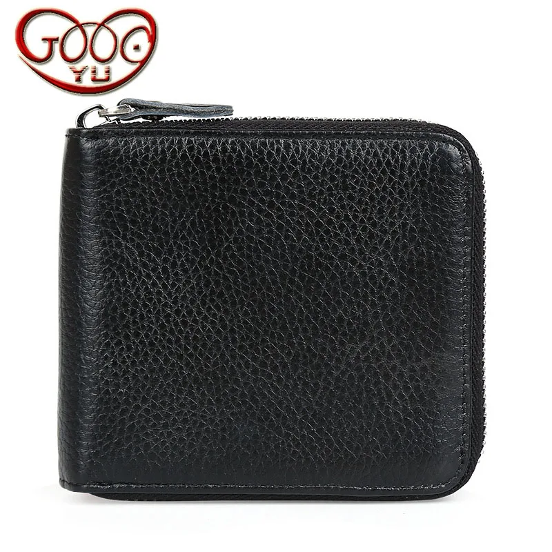 

Korean men's short paragraph zipper leather wallet men's handmade leather wallet cross section square multi-card package