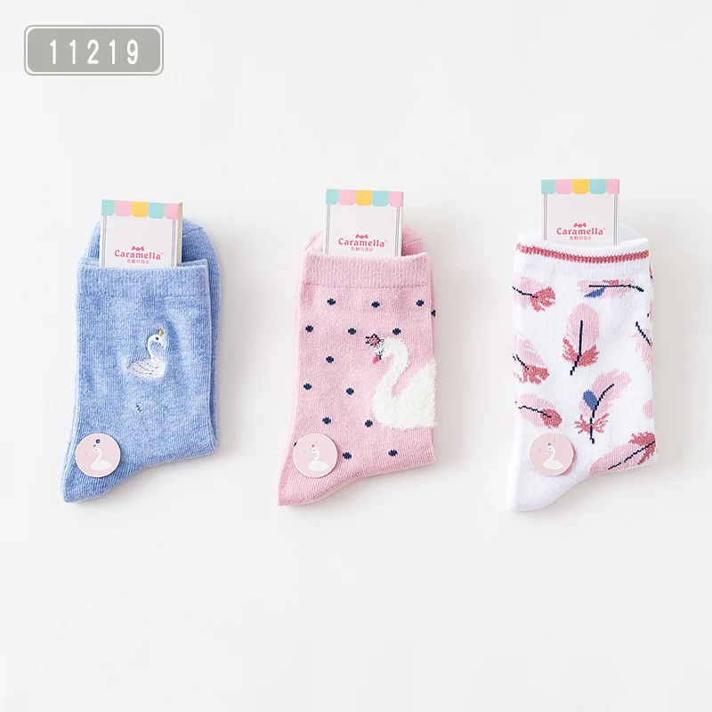 Caramella/осенне-зимние женские носки с новым рисунком, жаккардовые носки с вышивкой фруктов, короткие носки с животными, 3 пара/лот - Цвет: 11219
