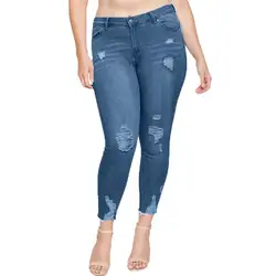 2019 модный тренд новые качественные женские плюс размер рваные стрейч тонкие джинсовые узкие джинсы брюки с высокой талией брюки