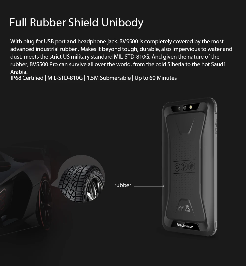 Смартфон Blackview BV5500 Pro 4G IP68 3 + 16 ГБ 5 дюйма 18:9 4400 мА · ч MT6739V Android 9 0|Смартфоны| |
