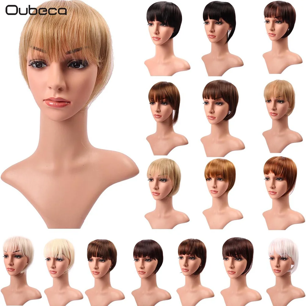 

Oubeca Clip In Synthetic Fiber Blunt Hair Bangs Top Piece Extensions Straight Neat Bangs Fake Hair Fringes With Flecos Hairpiece