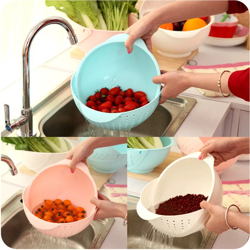 Strong Decoration Kitchen Drain Basket Fruit Vegetable Washing Basket Plastic Kitchen Tools Cleaning Storage Basket Organizer