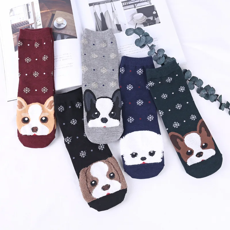 Cute Dog Patterned Cotton Short Socks Women Cartoon Pug Funny Ankle Socks FemaleWinter Animal Socks Kawaii Socks Hipster Sox