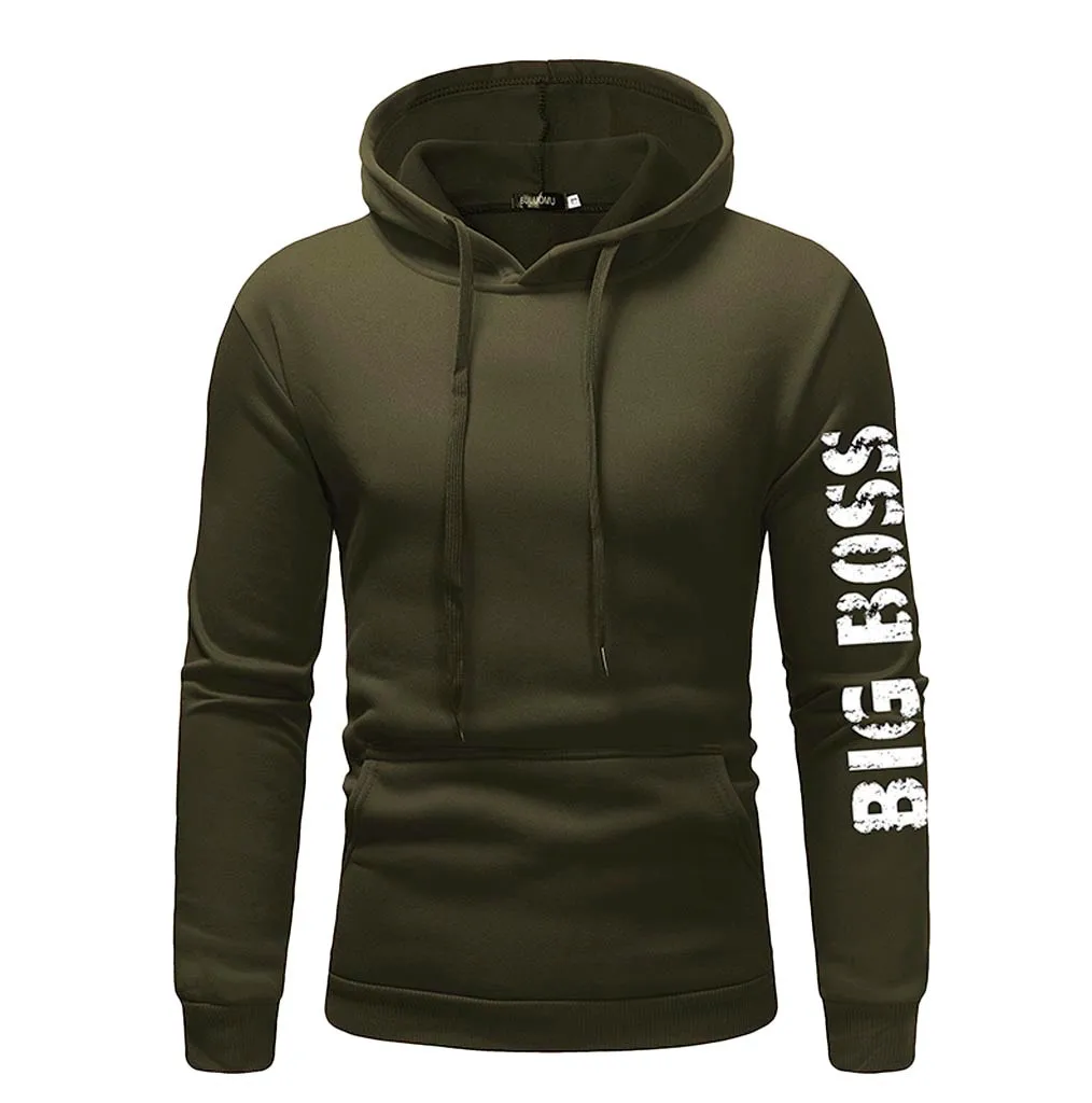 Армейский зеленый JAYCOSIN men's autumn and winter hooded fleece printing solid color zipper jersey top pants suit sports - Цвет: Армейский зеленый