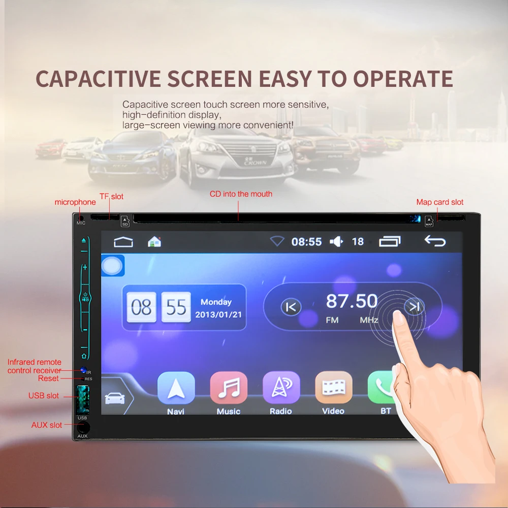 Excellent 2 din car digital stereo android system FM radio gps navigation video DVD Mp5 multimedia player bluetooth wifi rear view camera 4
