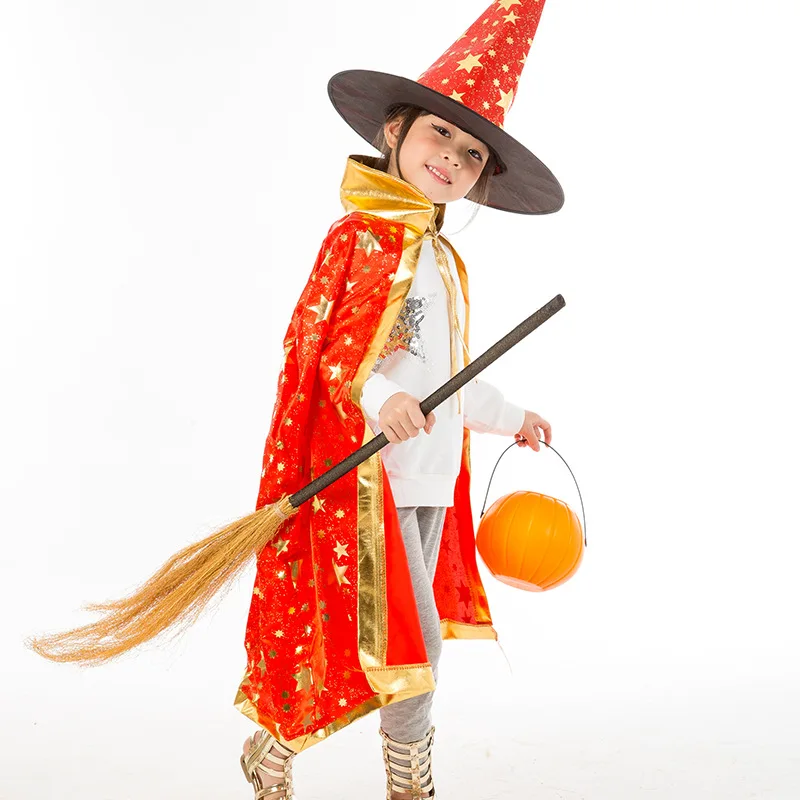 

Children Halloween Costumes Witch Cosplay Wizard Stars Fancy Cloak Holiday Celebration Girls and Boys Cloak