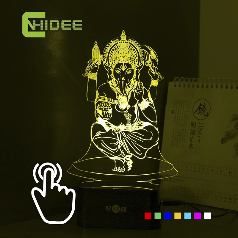 

7 Colors USB 3d Nightlight for India Lord Ganesha LED RGB Touch Table Lamp Holiday Atmosphere Night Lights Lampara Touch Night