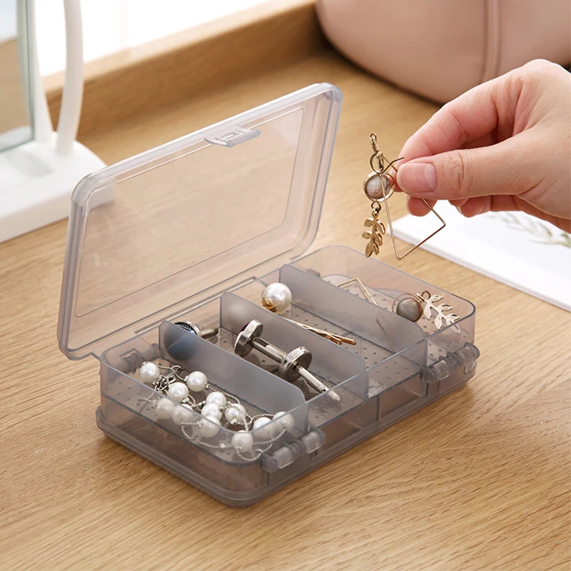 

2 Layer Transparent Jewelry Box Plastic Rectangle Cosmetic Organizer Earring Nail Casket Holder Desktop Makeup Case Supplies