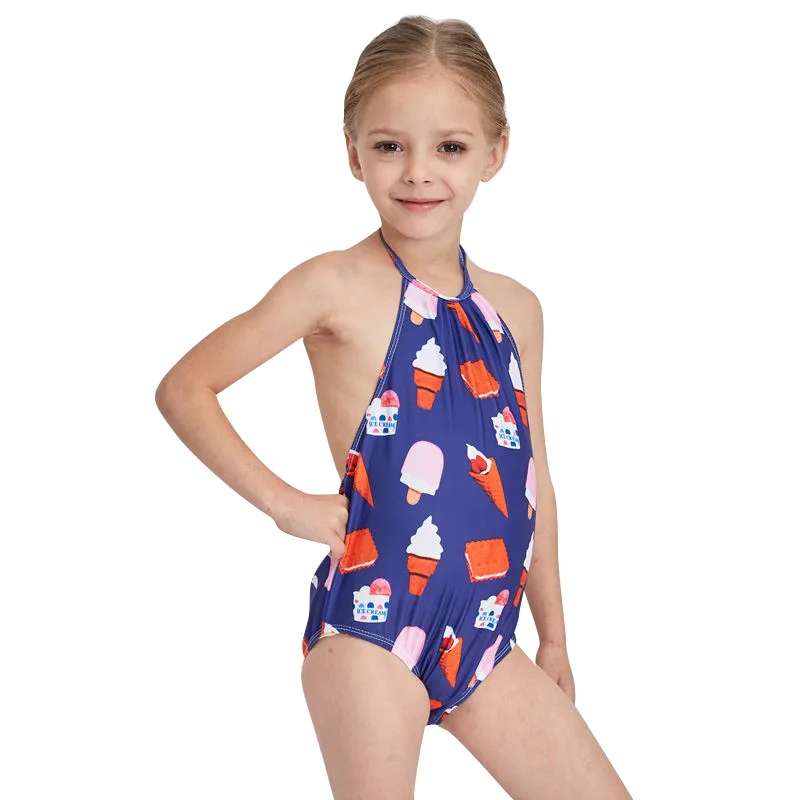 New Swimwear Children Girl Backless One Piece Swimsuit Cute Cartoon Ice Cream Printing Girls Kids Bathing Suit Baby Beachwear 5