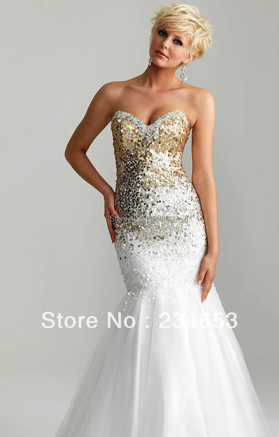 white and gold sequin dress