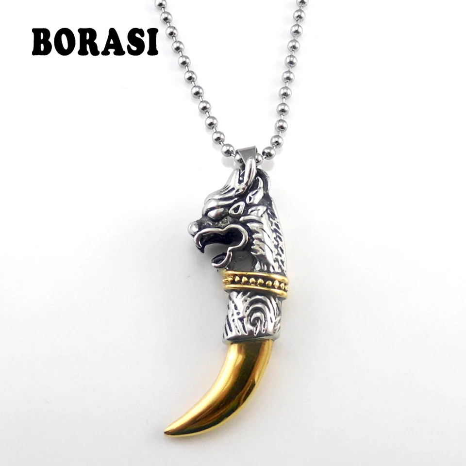 

Men' Jewelry Antique Silver Tribal Stark Wolf Fang Tooth Pendant Necklace Vintage Wolf Tooth Dragon Titanium Pendant Necklace