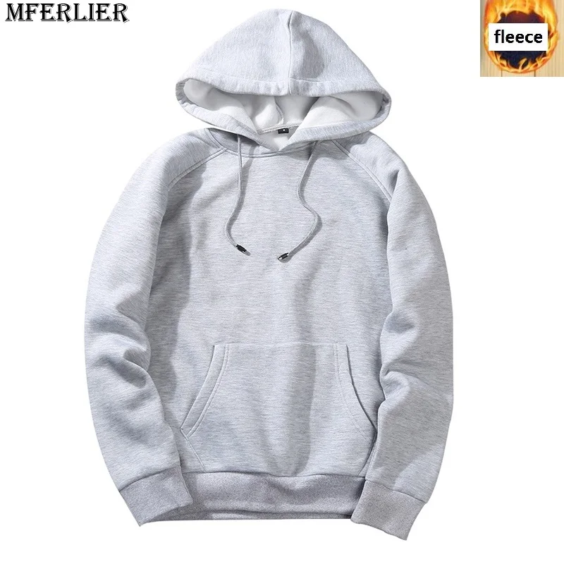 MFERLIER, мужские толстовки, флисовые, теплые, 5XL, 6XL, большие размеры, толстовки с капюшоном, Осенние, синие, теплые, пуловеры, пальто, серые, черные