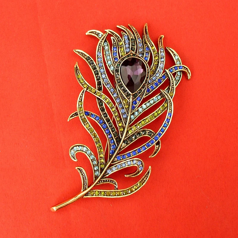 Новое прибытие большой женские винтажные перо Бронзовый Брошь Pin Античное золото