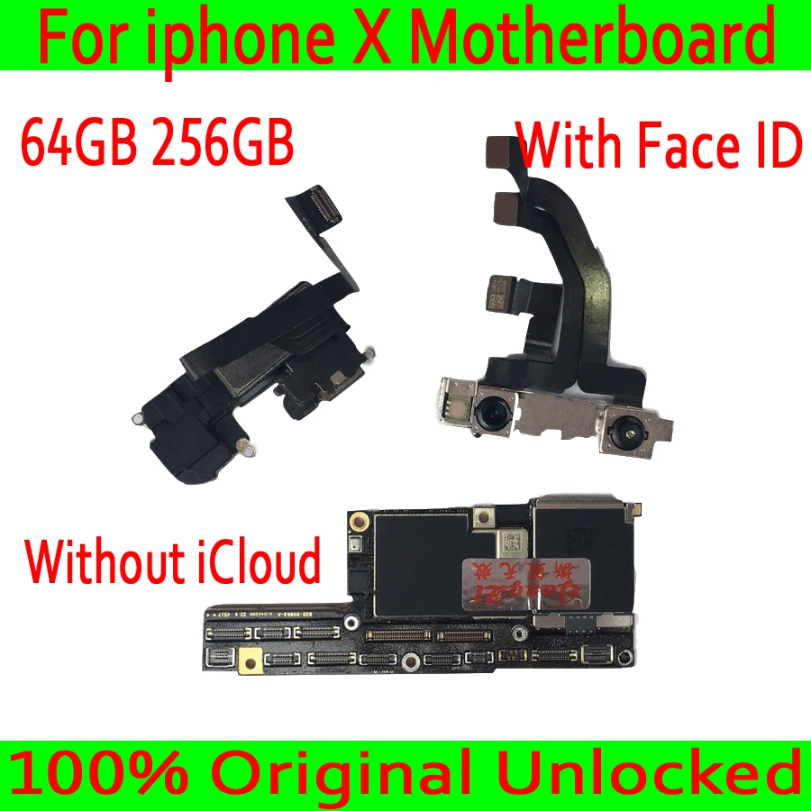 Original Unlock font b Motherboard b font For iPhone X Mainboard 64GB 256GB With Chips For