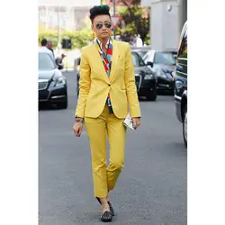 Пользовательские Новый стиль желтый Для женщин Брючный костюм Slim Fit Женский Бизнес костюм 2 шт. женская рубашка индивидуальный заказ куртка